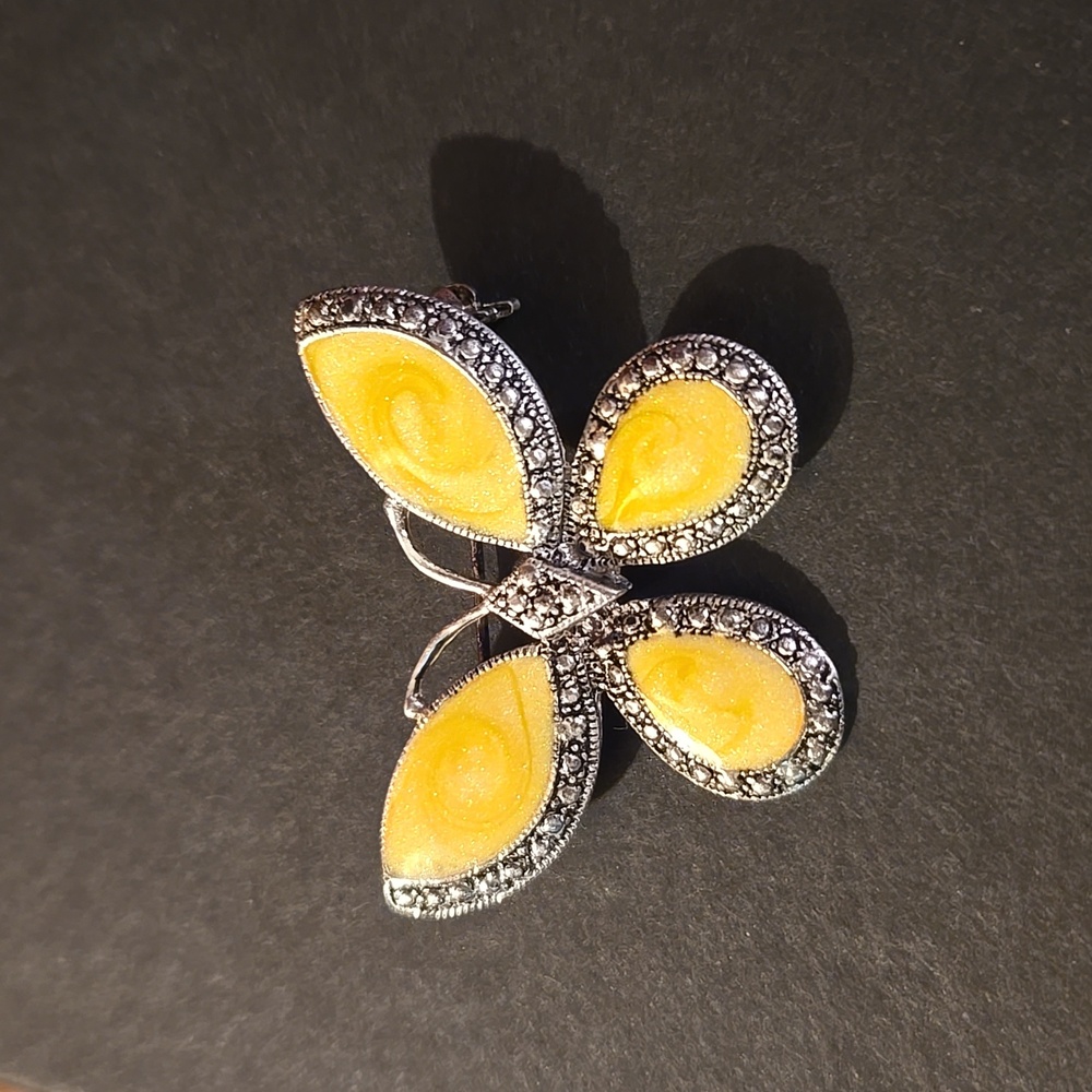Vintage Enamel/Marcasite/Silver Butterfly Brooch